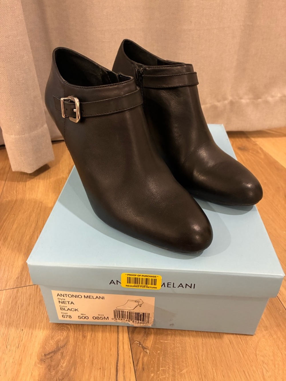 ANTONIO MELANI Neta Black Leather Buckle Ankle Booties 8.5